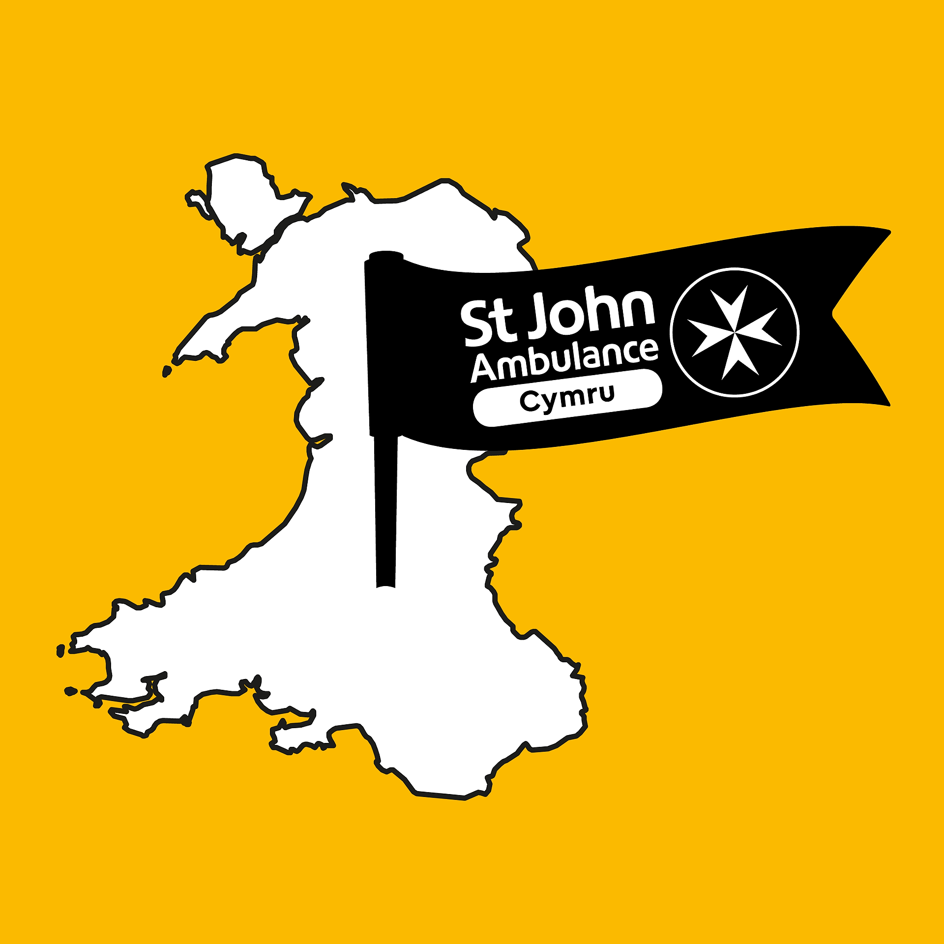 Map of Wales with St John Ambulance Cymru flag